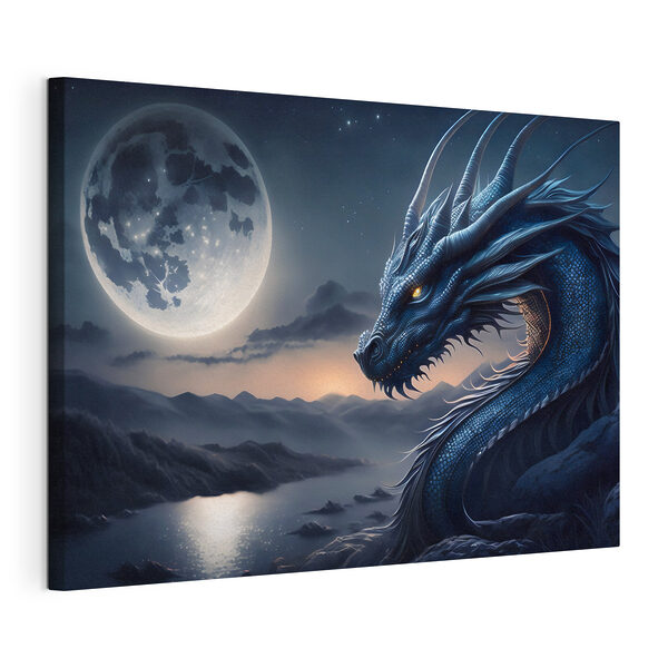 Un dragón azul con la luna de fondo Cuadros Un dragón azul con la luna de fondo