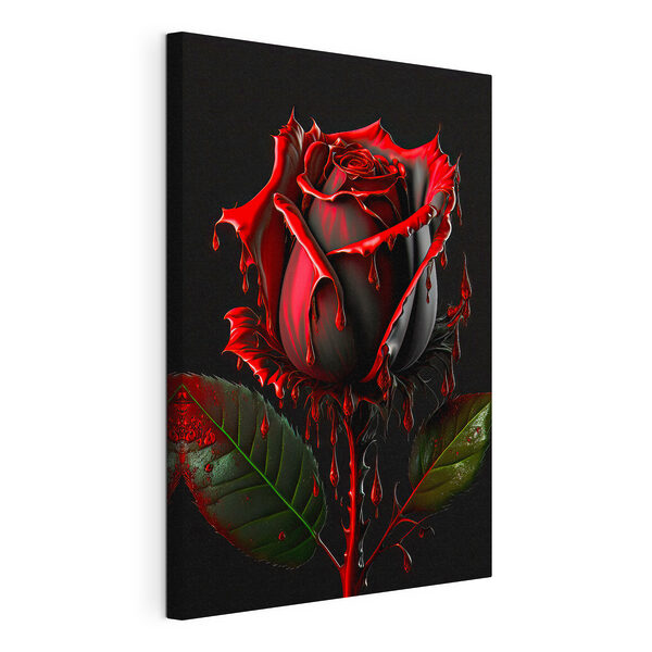 Cuadros Una rosa roja con hojas verdes y gotas de pintura roja (SKU: s33709) Cuadros Cuadros Una rosa roja con hojas verdes y gotas de pintura roja (SKU: s33709)