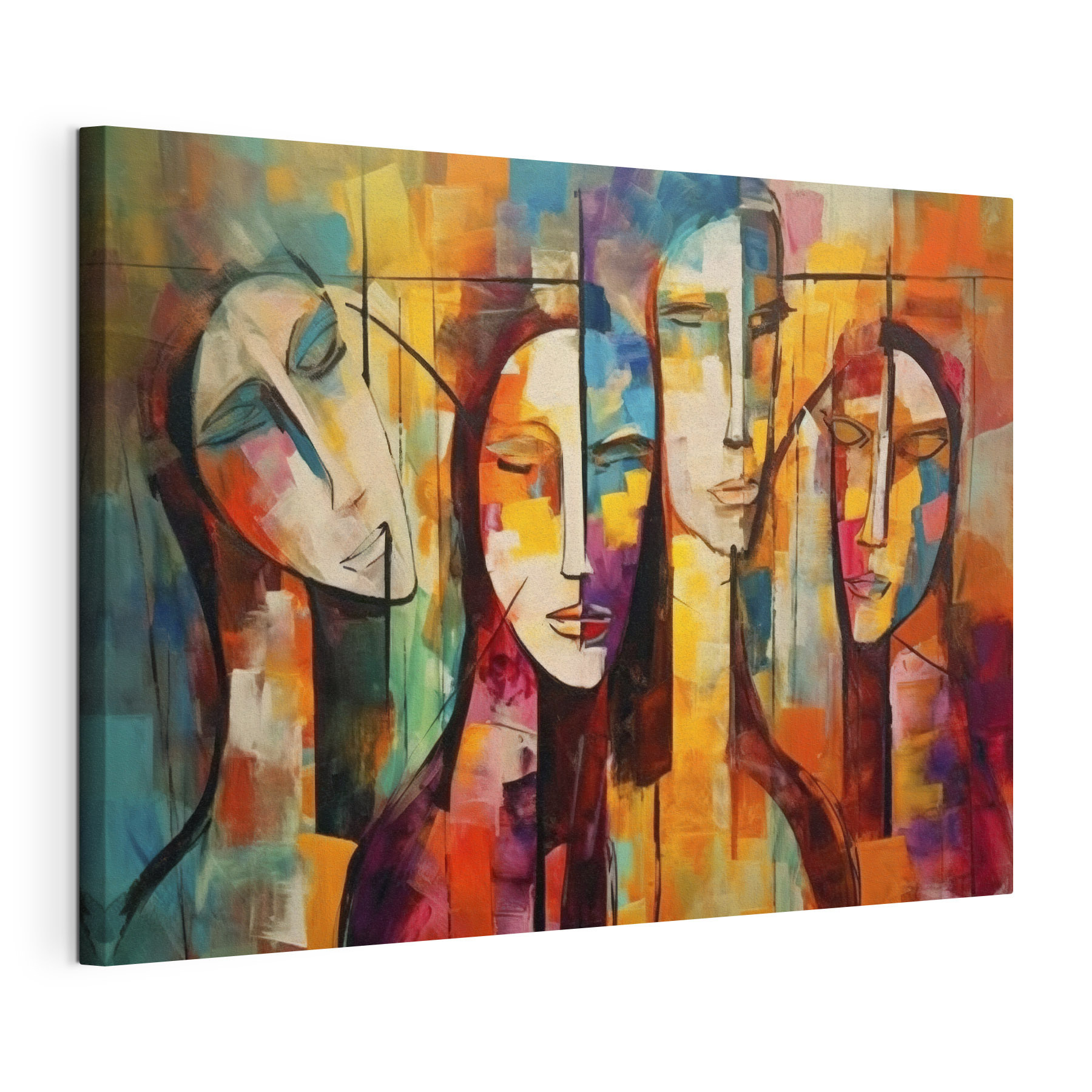 A painting of people's faces A painting of people's faces