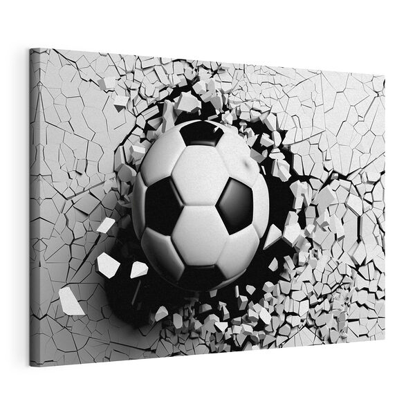 Cuadros Un balón de fútbol que atraviesa una pared (SKU: s34768) Cuadros Cuadros Un balón de fútbol que atraviesa una pared (SKU: s34768)