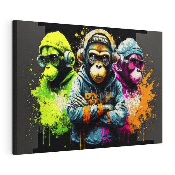 Un grupo de monos con auriculares y sudaderas con capucha Cuadros Un grupo de monos con auriculares y sudaderas con capucha
