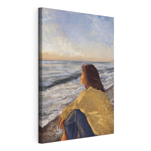Cuadros Una mujer sentada en la playa contemplando el océano (SKU: s35317) Cuadros Cuadros Una mujer sentada en la playa contemplando el océano (SKU: s35317)