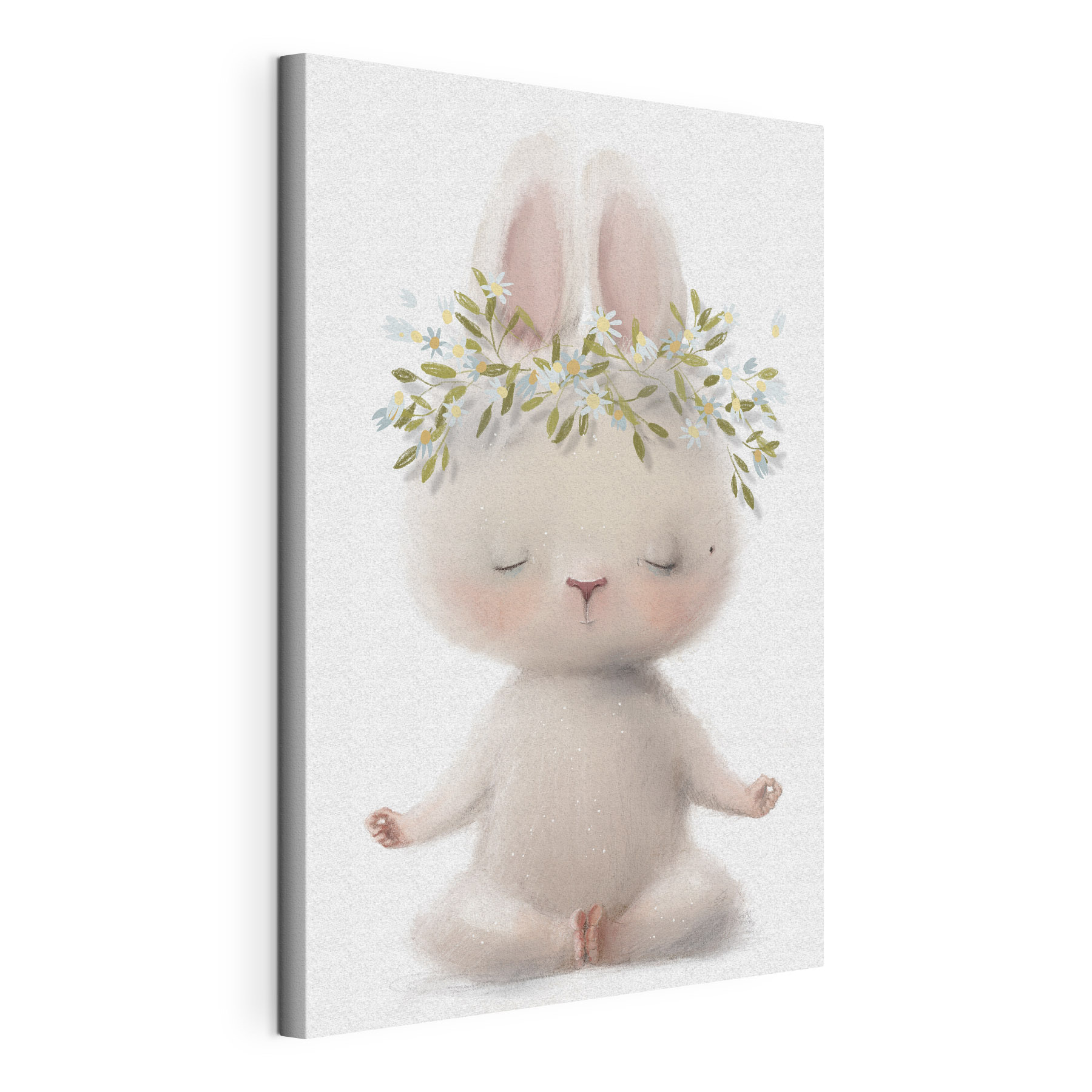 A cartoon of a bunny with flowers on its head