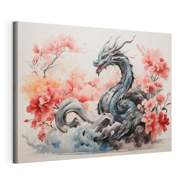 Cuadros Un dragón con flores rosas