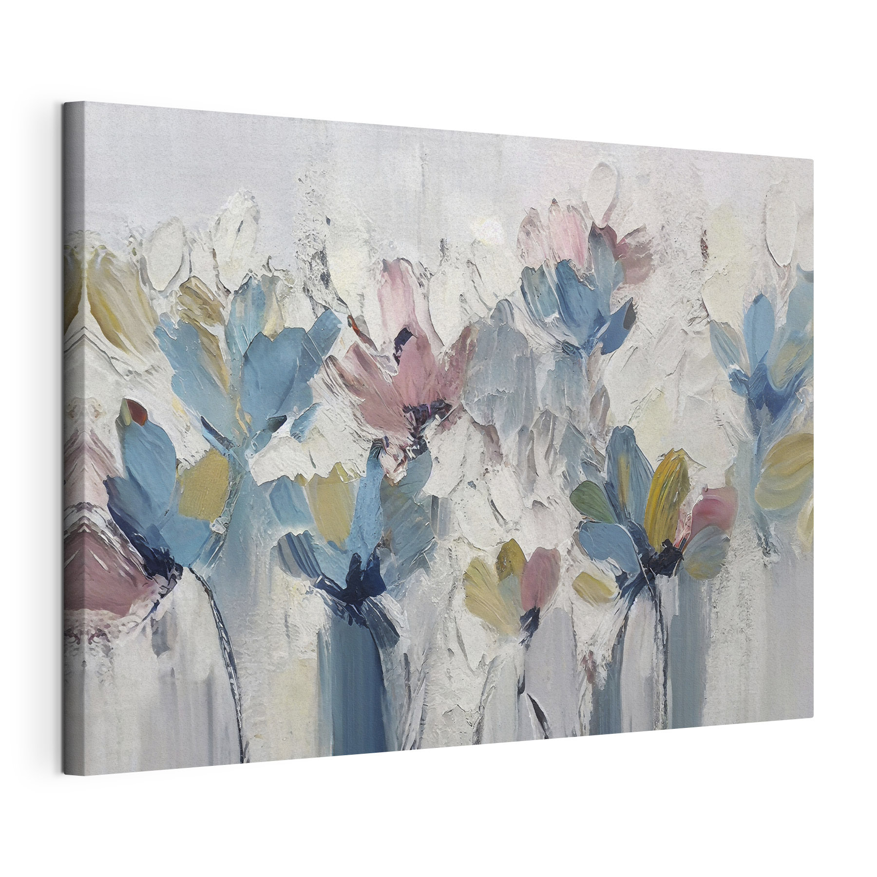 A painting of flowers on a white surface A painting of flowers on a white surface