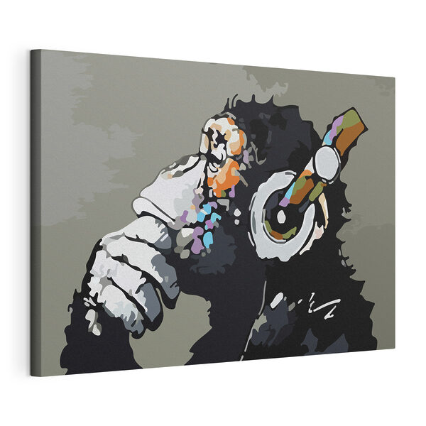 Una caricatura de un mono con unos auriculares Cuadros Una caricatura de un mono con unos auriculares