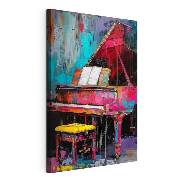 Cuadros Un piano rosa con un taburete