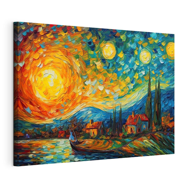 Cuadros Un cuadro en el que se ve una casa y un barco en un lago (SKU: s38058) Cuadros Cuadros Un cuadro en el que se ve una casa y un barco en un lago (SKU: s38058)