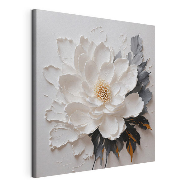 Cuadros Una flor blanca con hojas negras y grises