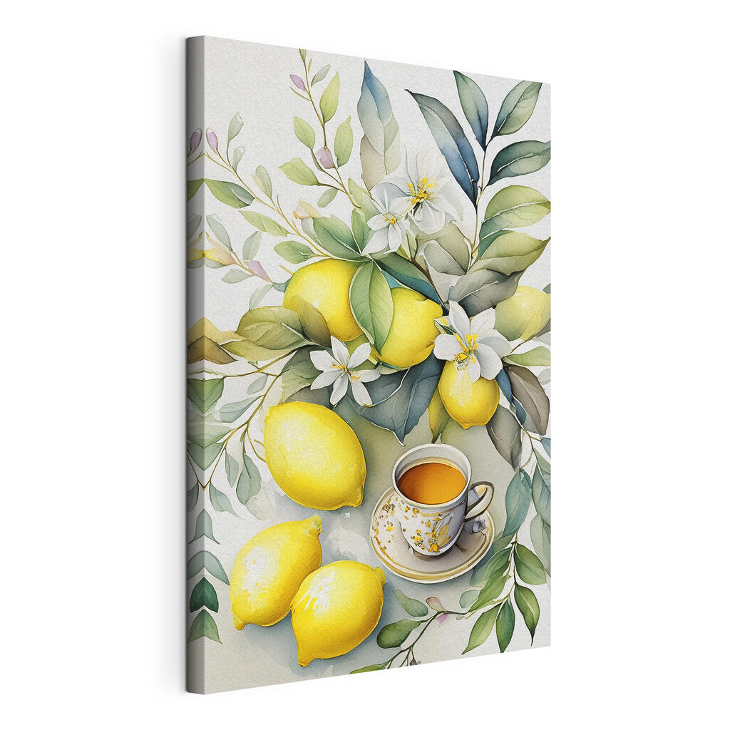 A painting of lemons and a cup of tea