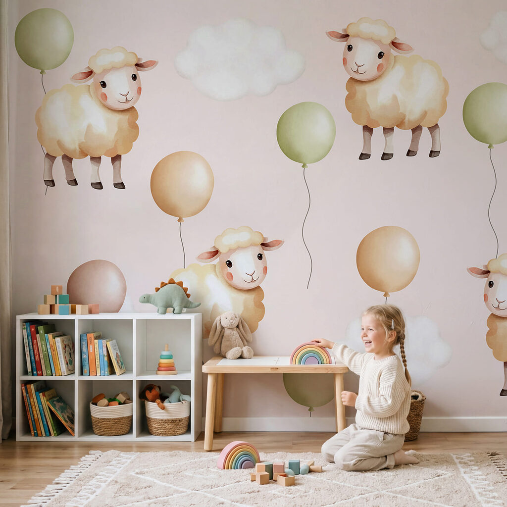 Dibujo de ovejas y globos