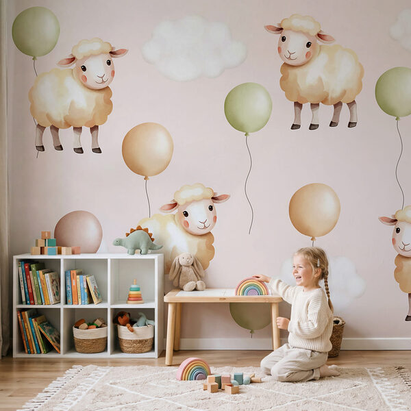 Dibujo de ovejas y globos