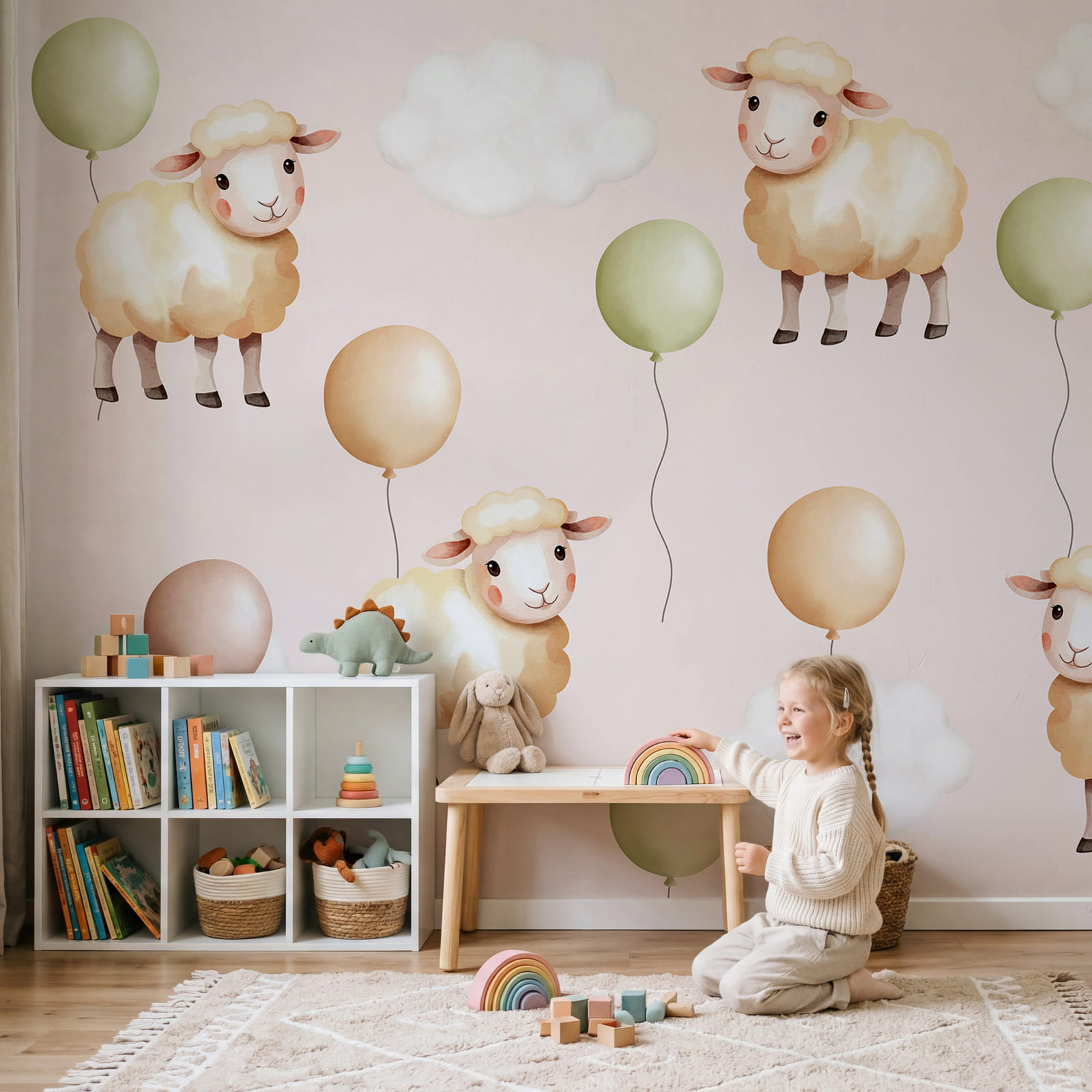 Dibujo de ovejas y globos