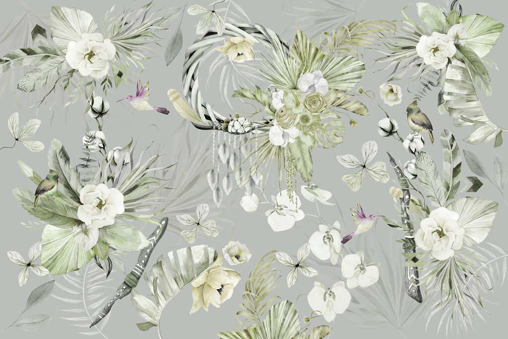 Floral pattern with birds and flowers