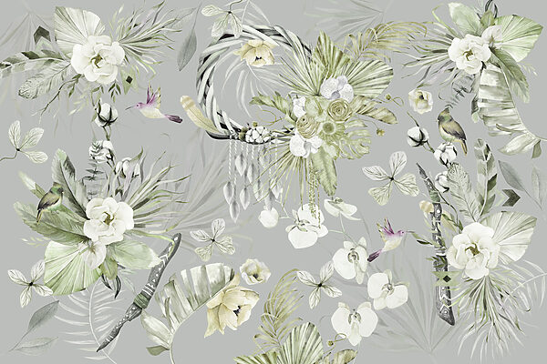 Floral pattern with birds and flowers