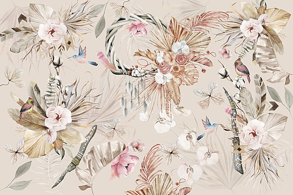 Floral pattern with birds and flowers