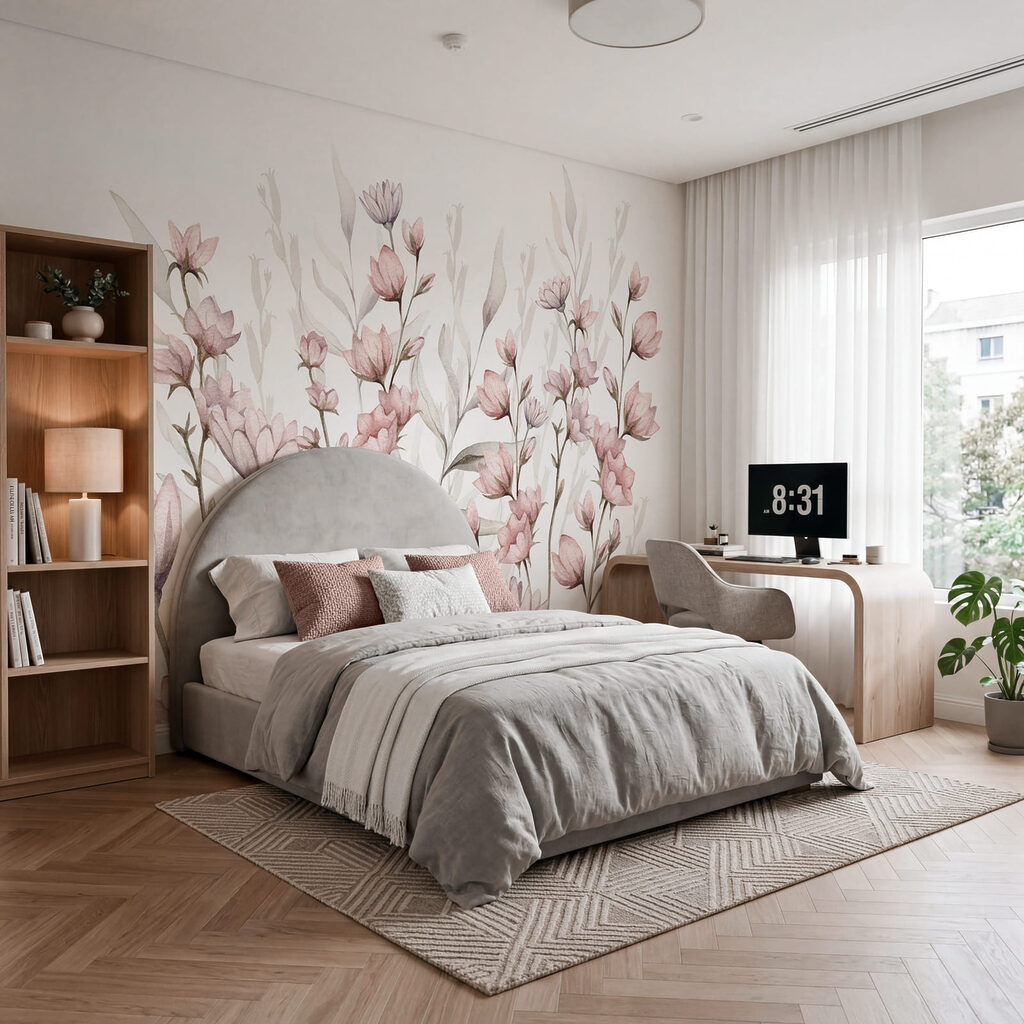 Pintura de flores y hojas