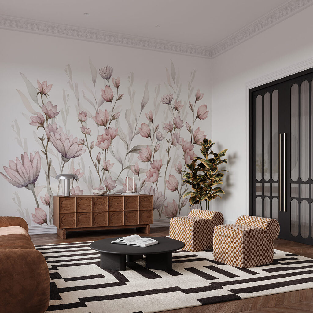 Pintura de flores y hojas