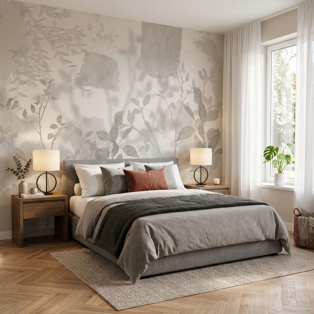Fondo blanco y gris con plantas y hojas