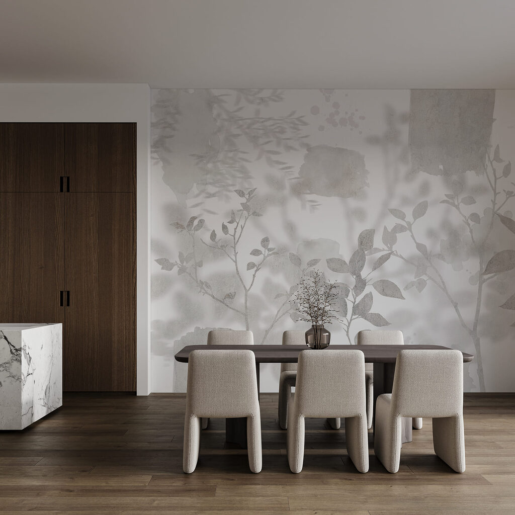 Fondo blanco y gris con plantas y hojas