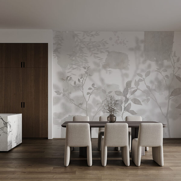 Fondo blanco y gris con plantas y hojas