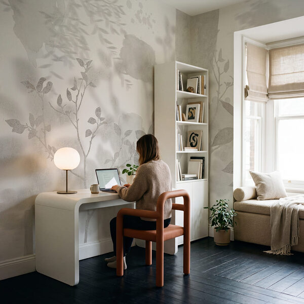 Fondo blanco y gris con plantas y hojas