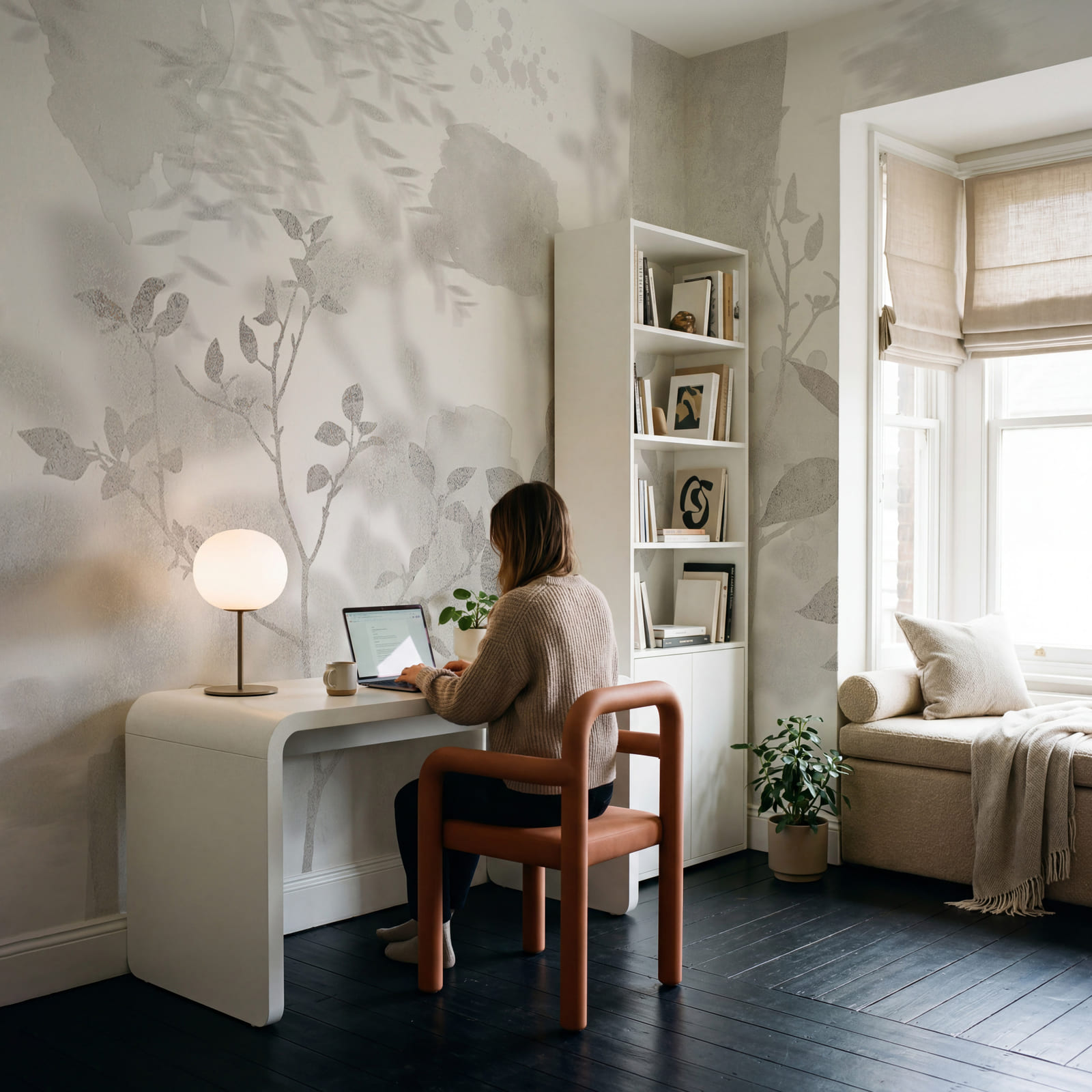 Fondo blanco y gris con plantas y hojas