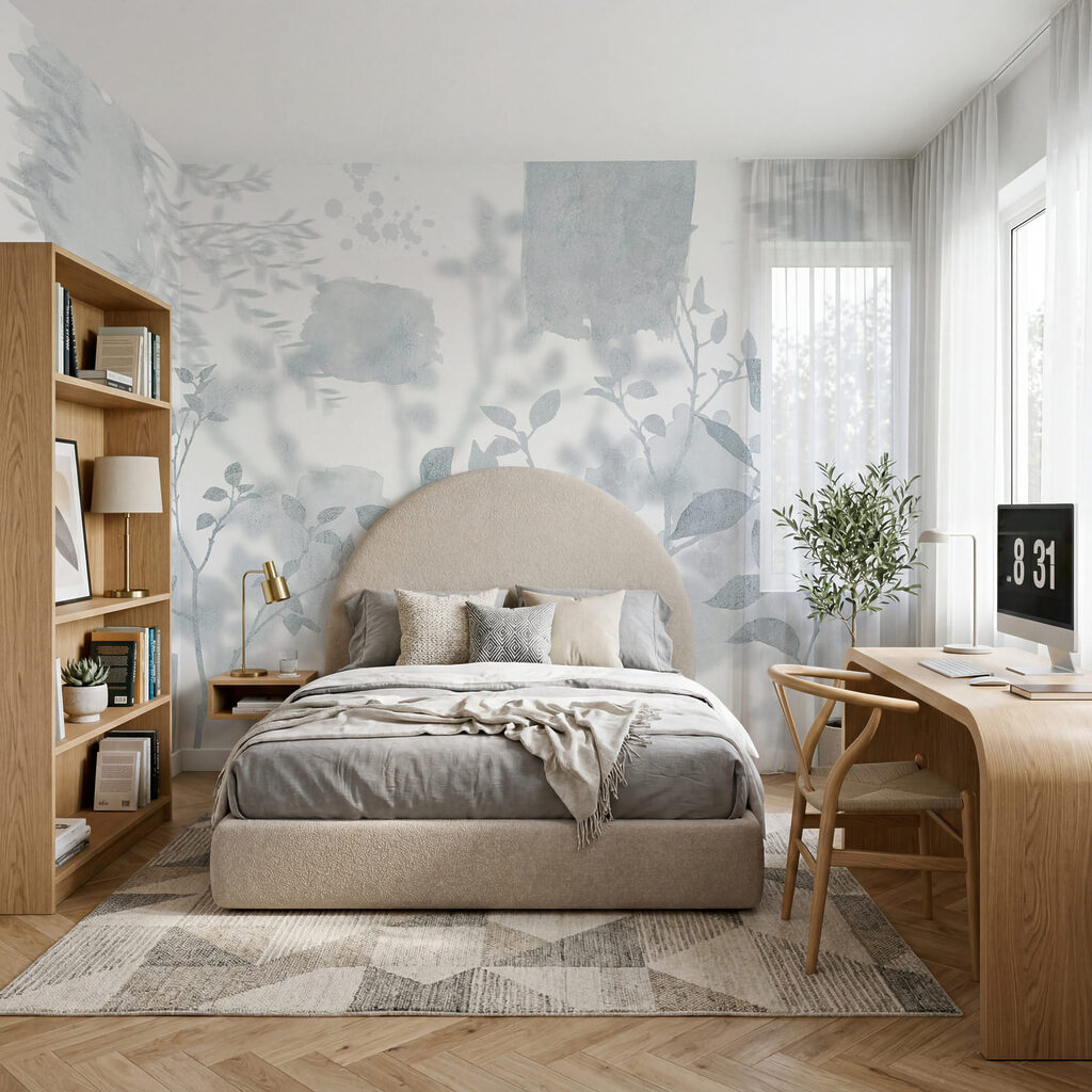 Fondo blanco y gris con hojas y pinceladas