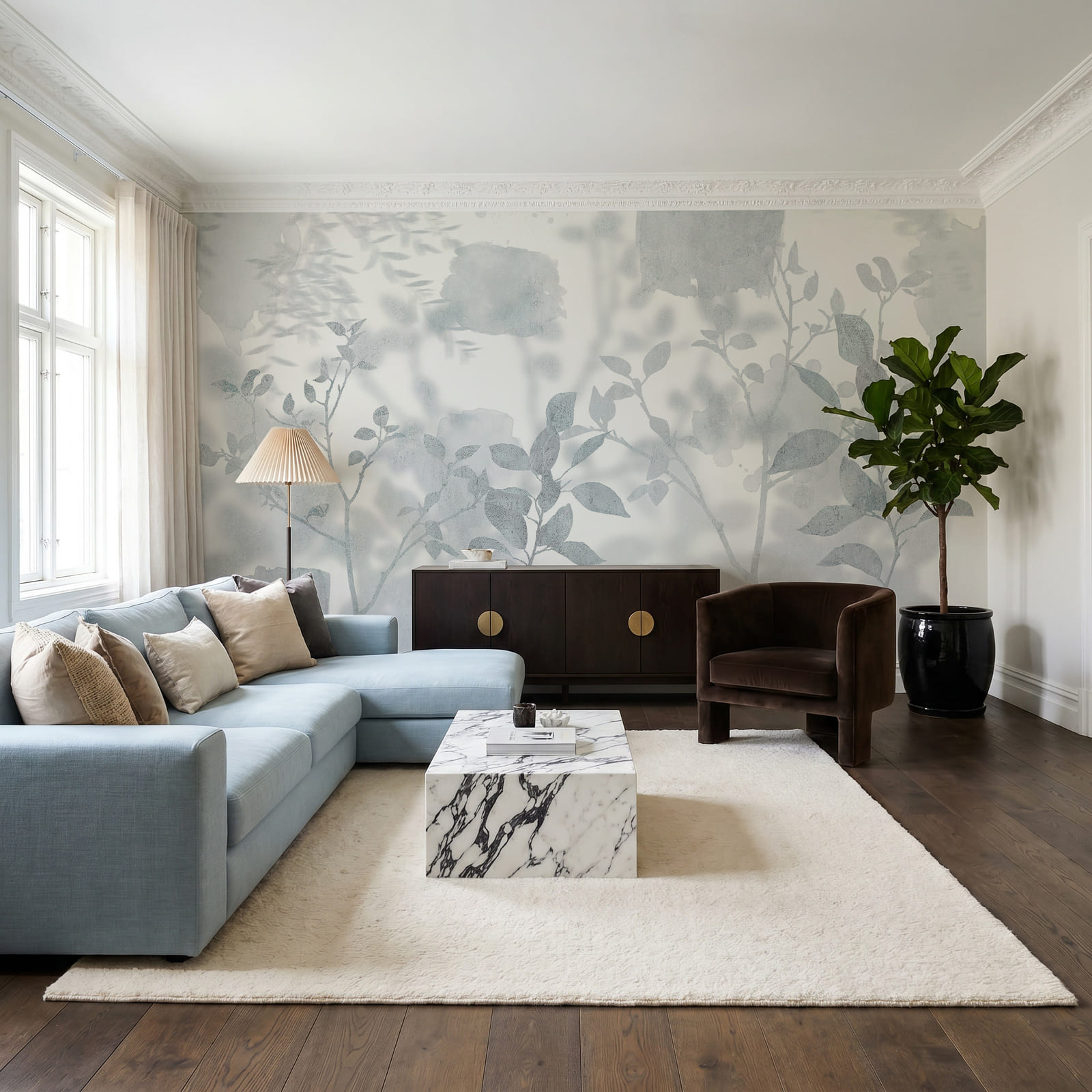 Fondo blanco y gris con hojas y pinceladas