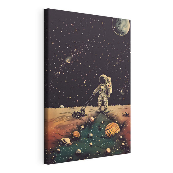 Cuadros Un astronauta empujando un cortacésped en el espacio (SKU: s38637) Cuadros Cuadros Un astronauta empujando un cortacésped en el espacio (SKU: s38637)