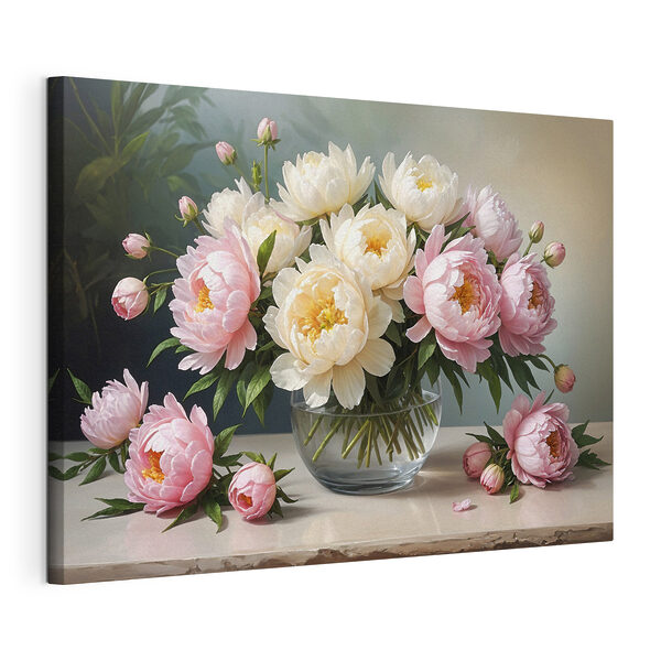 Cuadros Un jarrón con flores rosas y blancas