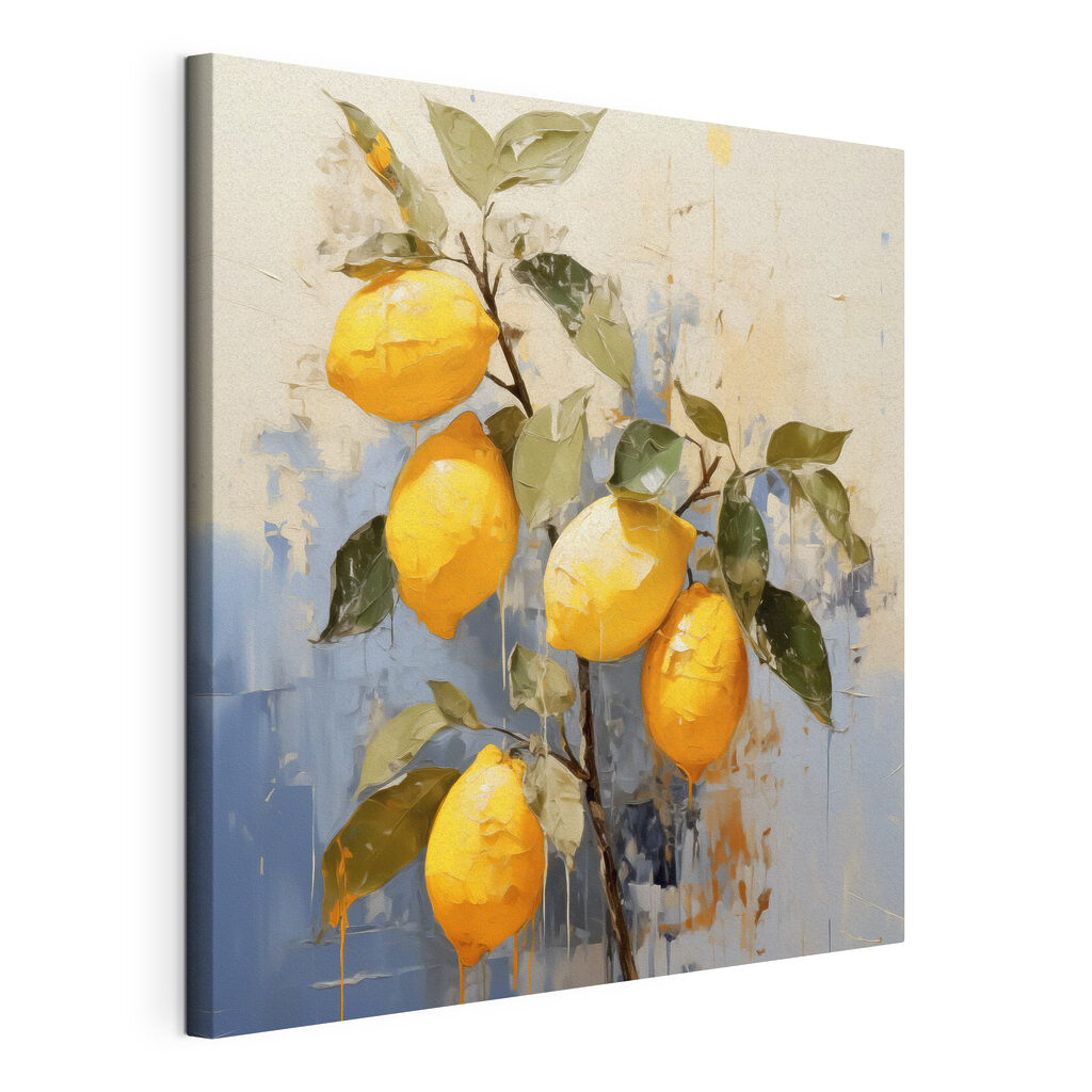 A painting of lemons on a branch