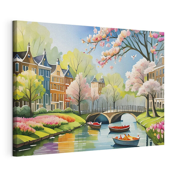 Cuadros Cuadros Un cuadro en el que se ve un río con barcas, un puente y árboles (SKU: s39301)
