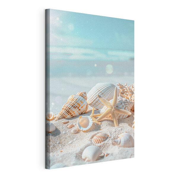 Un grupo de conchas y estrellas de mar sobre la arena Cuadros Un grupo de conchas y estrellas de mar sobre la arena