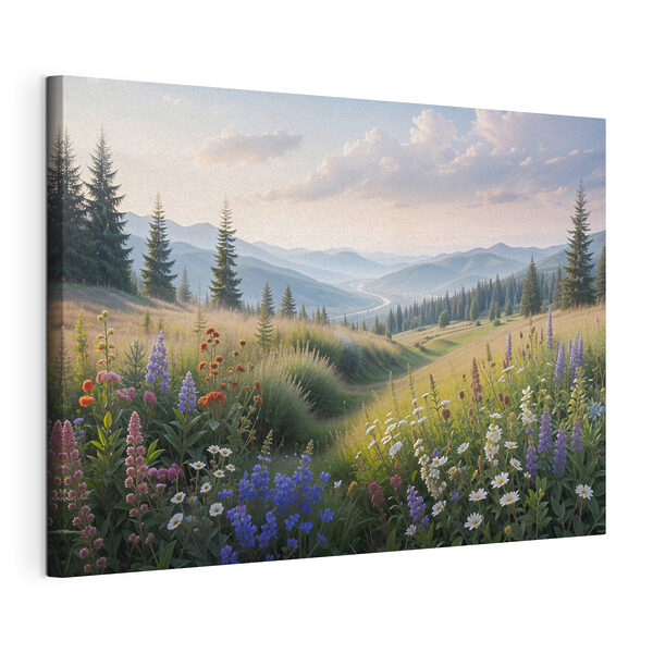 Cuadros Un campo de flores y árboles