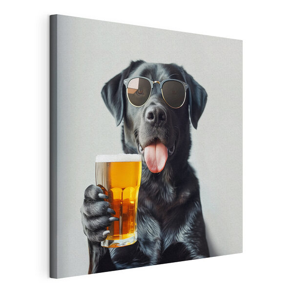 Perro con gafas de sol y un vaso de cerveza en la boca Cuadros Perro con gafas de sol y un vaso de cerveza en la boca