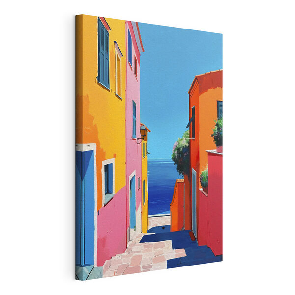 Cuadros Edificios de colores y una masa de agua