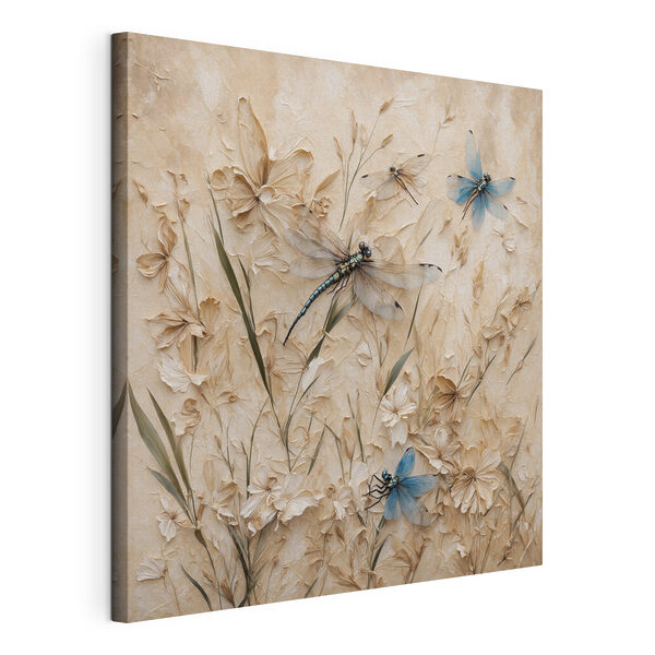 Cuadros Libélulas y flores en una pared (SKU: s39600) Cuadros Cuadros Libélulas y flores en una pared (SKU: s39600)