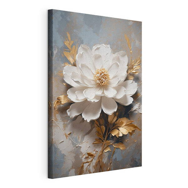 Cuadros Flor blanca con hojas metalizadas
