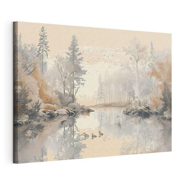 Cuadros Lago con árboles y pájaros