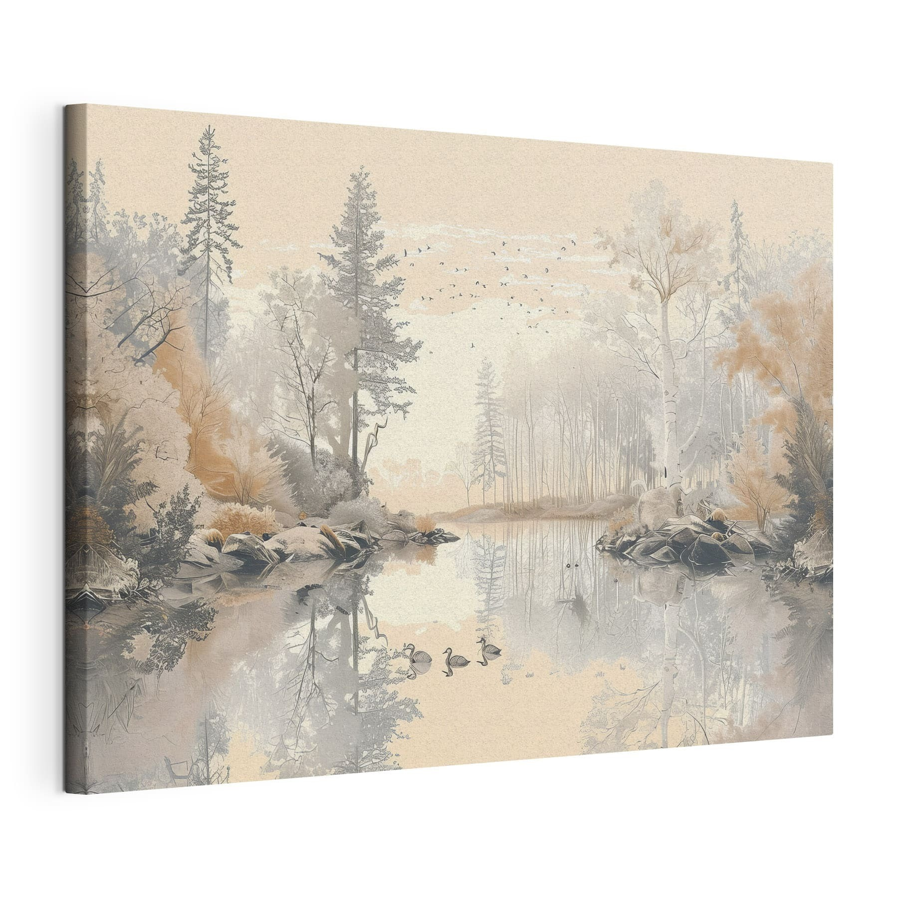 Lake with trees and birds Lake with trees and birds