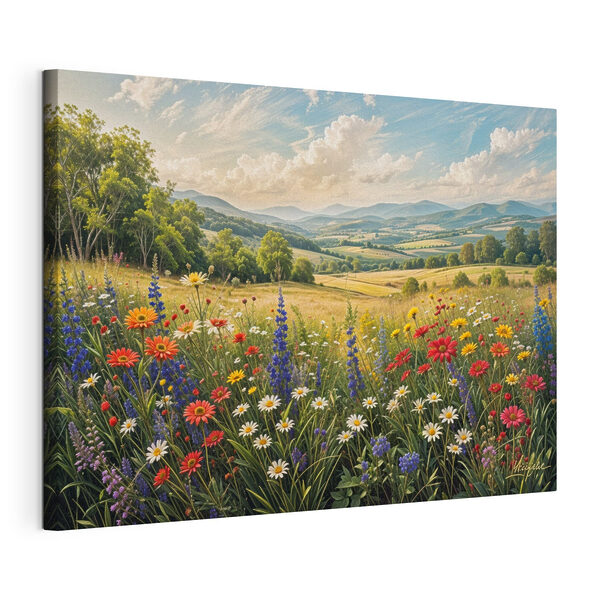 Cuadros Campo de flores con las montañas al fondo