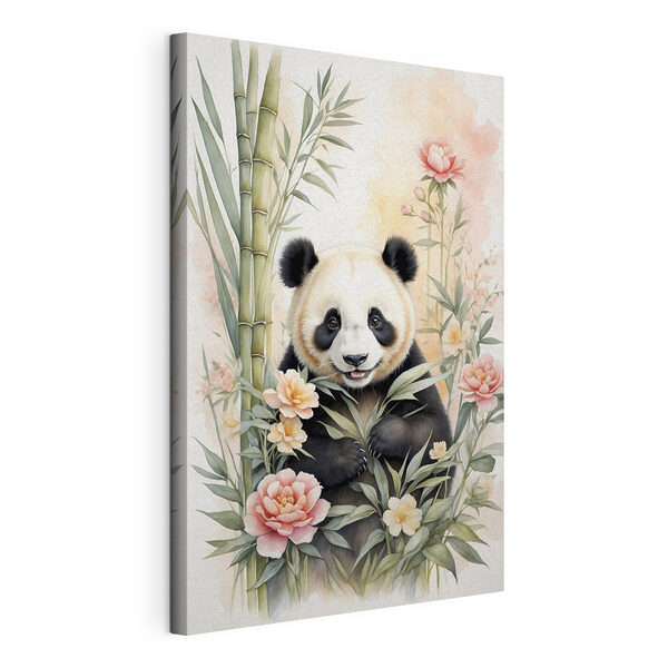 Cuadros Un oso panda con flores y bambú (SKU: s40125) Cuadros Cuadros Un oso panda con flores y bambú (SKU: s40125)