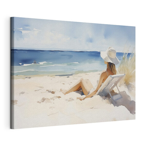 Cuadros Una mujer sentada en una silla en la playa (SKU: s40679) Cuadros Cuadros Una mujer sentada en una silla en la playa (SKU: s40679)