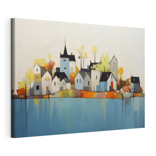Cuadros Pintura de casas y árboles