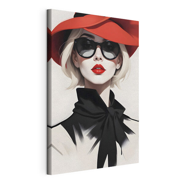 Cuadros Una mujer con un sombrero rojo y gafas de sol (SKU: s38365) Cuadros Cuadros Una mujer con un sombrero rojo y gafas de sol (SKU: s38365)