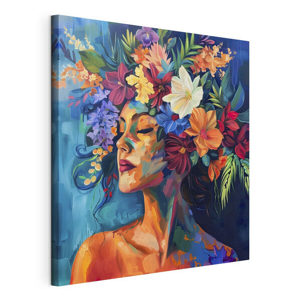 Un cuadro de una mujer con flores en el pelo Cuadros Un cuadro de una mujer con flores en el pelo