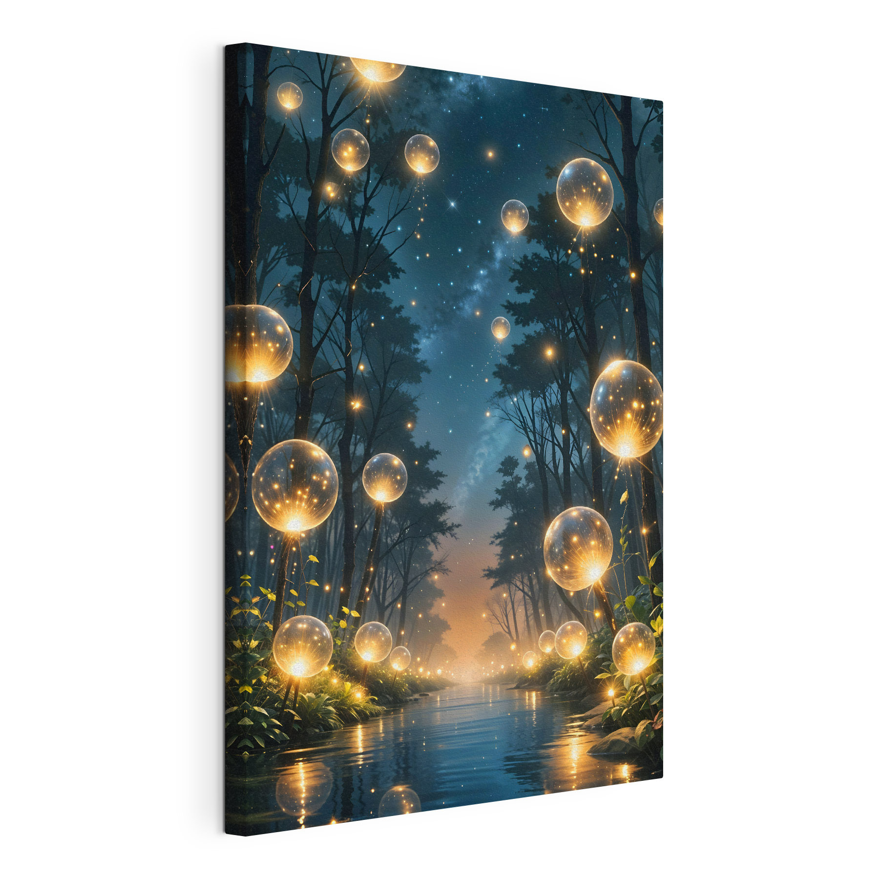 Glowing bubbles in a forest