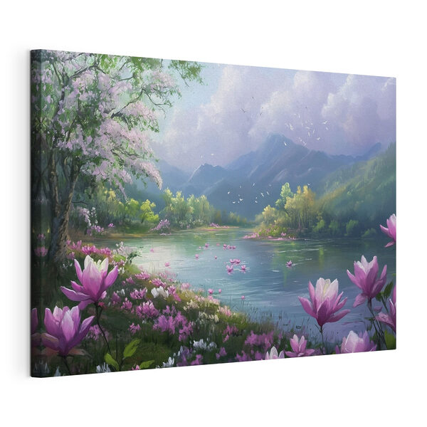 Cuadros Cuadros Río con flores y montañas al fondo (SKU: s41629)