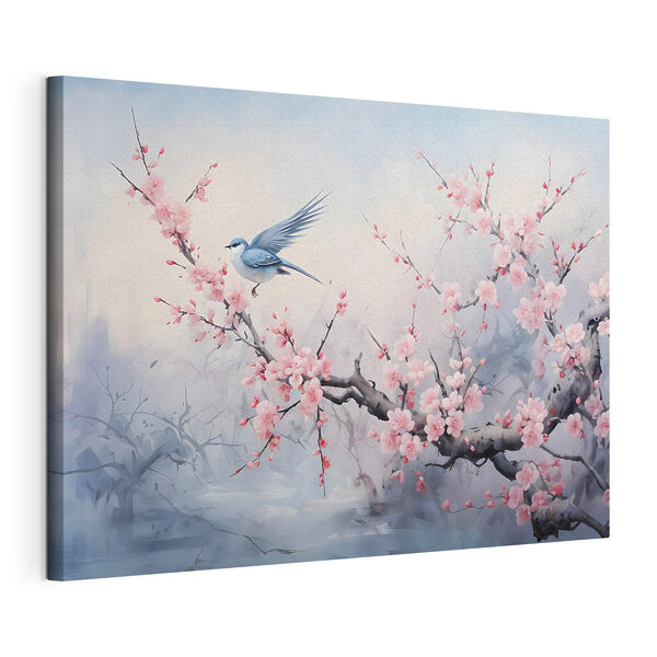 Cuadros Pájaro en una rama con flores rosas (SKU: s41712) Cuadros Cuadros Pájaro en una rama con flores rosas (SKU: s41712)